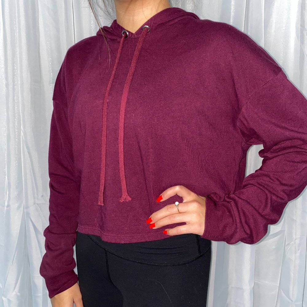 H&M Basic Burgundy Lightweight Cropped Hoodie